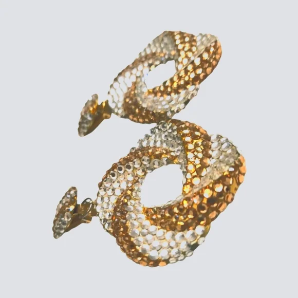 Vintage Richard Kerr 1980 Champagne Crystal Swirl Hoop Drop Earrings Signed - Picture 6 of 8